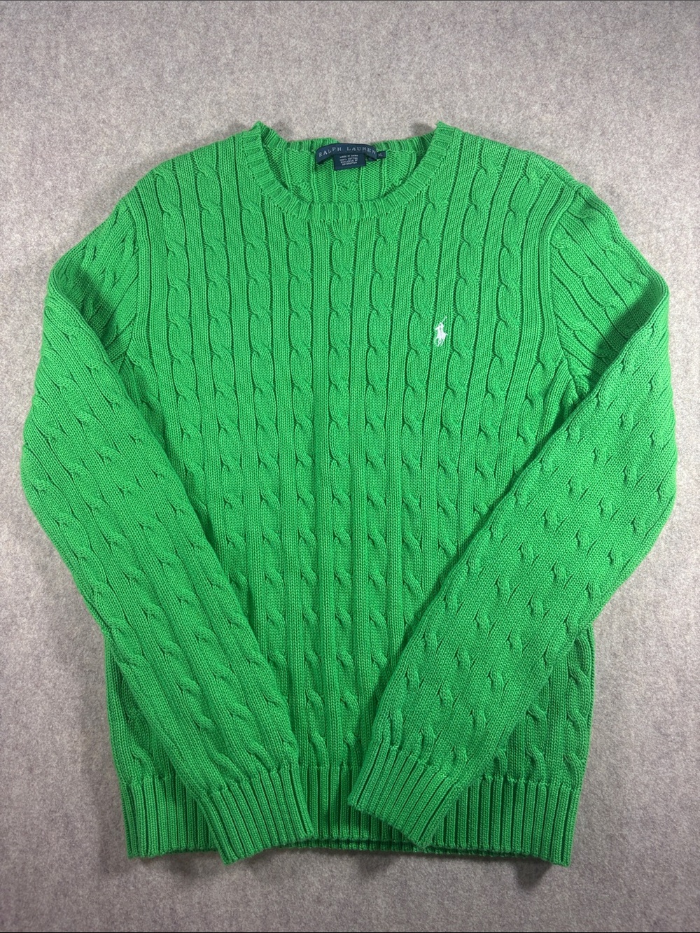 Ralph Lauren NWOT Men’s Billiard Green Cable-Knit Crewneck Sweater size XL
